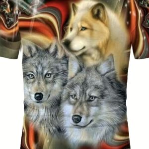 Wolf T-Shirt NWT Wolves All Over 3D Printed Colorful Native American Spirit